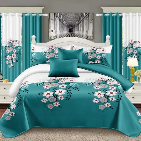 Luxury Floral Bedding Set Teal Pink Fresh Garden Pattern Queen King Size Soft Microfiber Comfortable Breathable Bedroom Decor