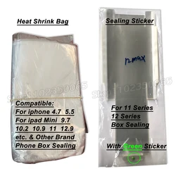 100PCS Packaging Bag Heat Shrink Plastic Film Full Sealing For New Phone 4.7 5.5 9.7 12.9 12mini 12 Pro Max Box Wrapping Sticker