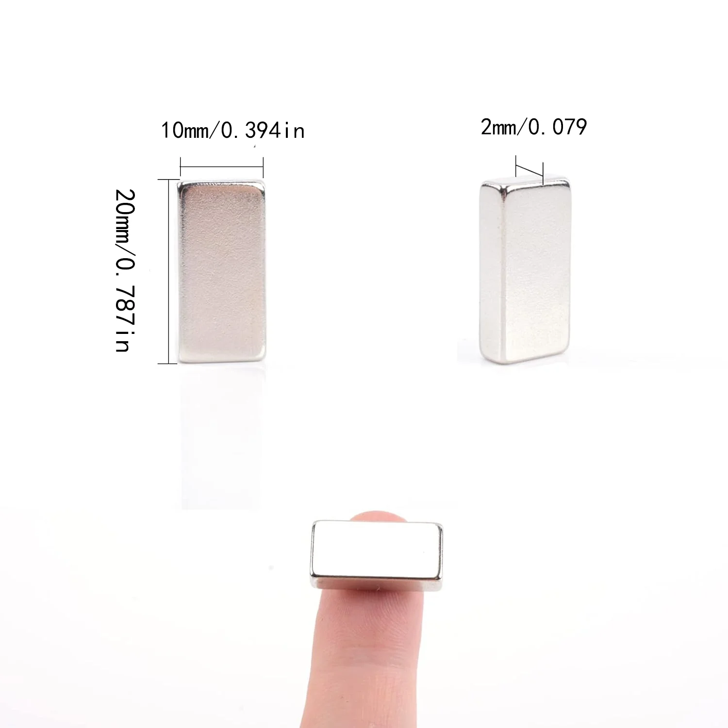 20x10x2 mm Rare Earth Neodymium Magnets, Powerful Small Strong Metal Rectangular Bar Magnetic Strip Magnet for Fridge Garage Kit