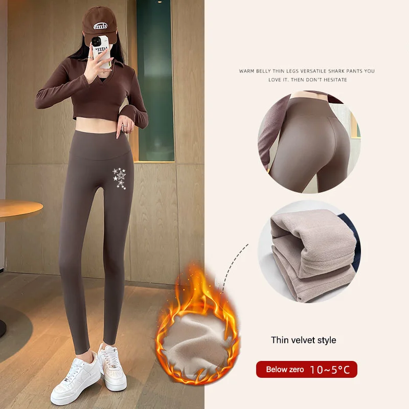 Autumn Winter High Waist Shark Leggings Ladies Seamless Fleece Warm Leggings Slim Thin Casual Sport Fitness Leggings