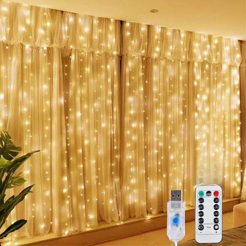 Rideau lumineux LED avec télécommande USB, 8 modes, décoration de noël pour la maison, vacances, nouvel an