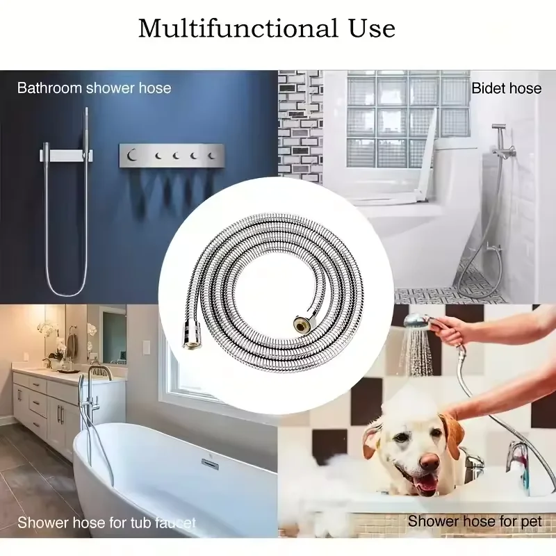 Extensão de cabeça de chuveiro 1.5/2m, mangueira de aço inoxidável, durabilidade flexível, tubo anti-enrolamento, acessórios de banheiro, ferramentas de encanamento