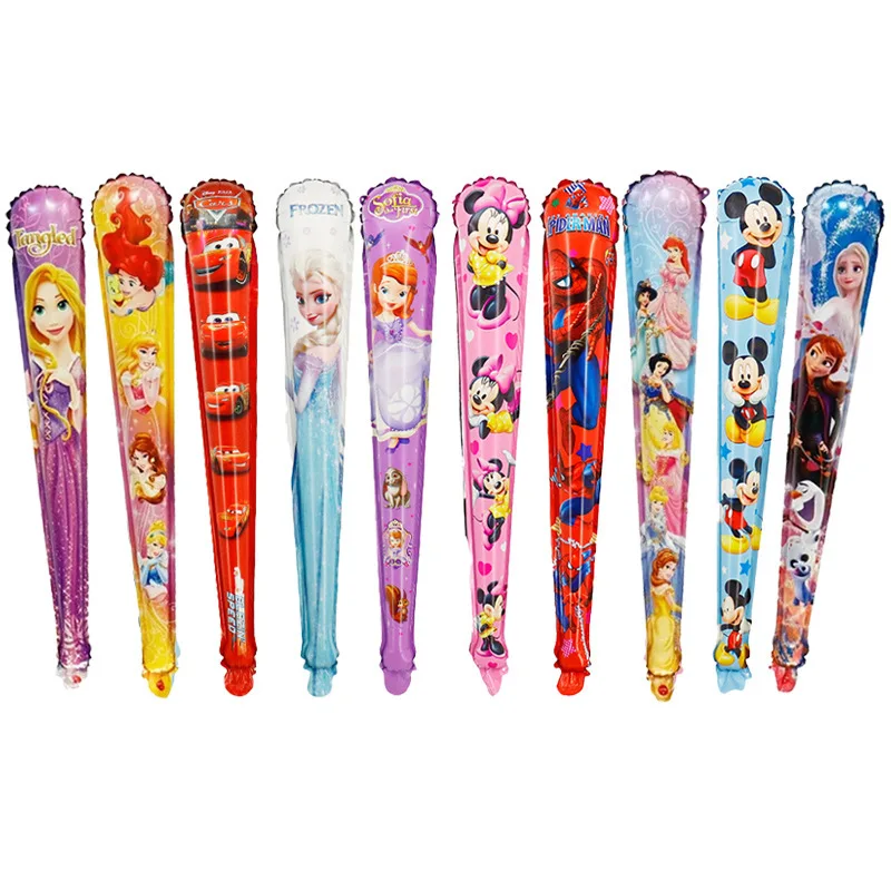 5Pcs Disney Frozen Spiderman Mickey Minnie Blow Stick 75*15cm Hand Stick Foil Balloon Baby Birthday Party Decoration Kids Toys