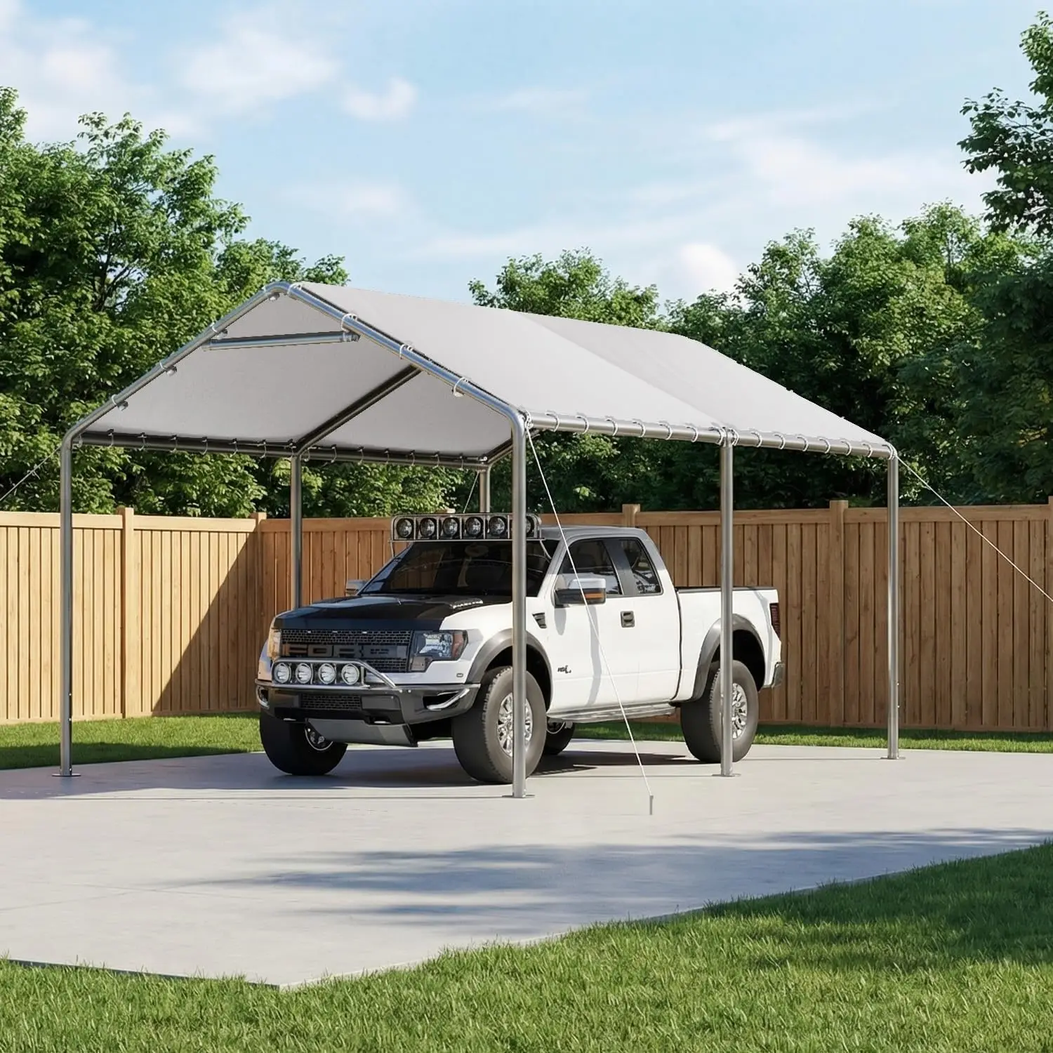 Aoxun 10x15ft Heavy Duty Carport Canopy With Reinforced Frame And Piles For Cars Boats Trucks Outdoor Shelter Portable Garage White