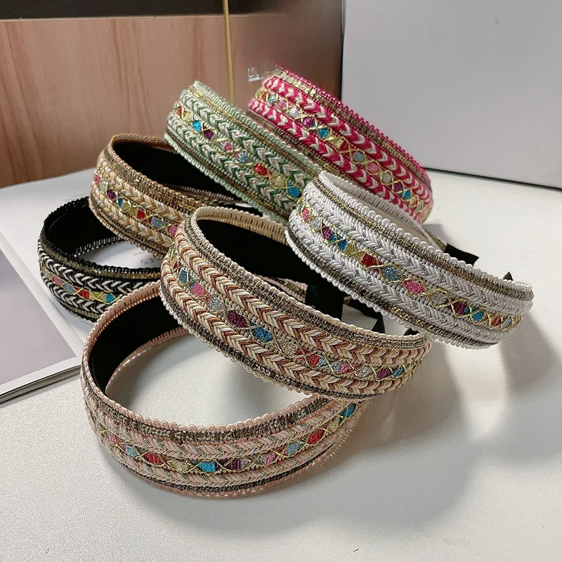 Nowa moda etniczna vintage Bohemia Hairhoop kobiety szeroka krawędź naciśnij spinki do włosów akcesoria do włosów opaski na głowę opaski do włosów — zdjęcie 2