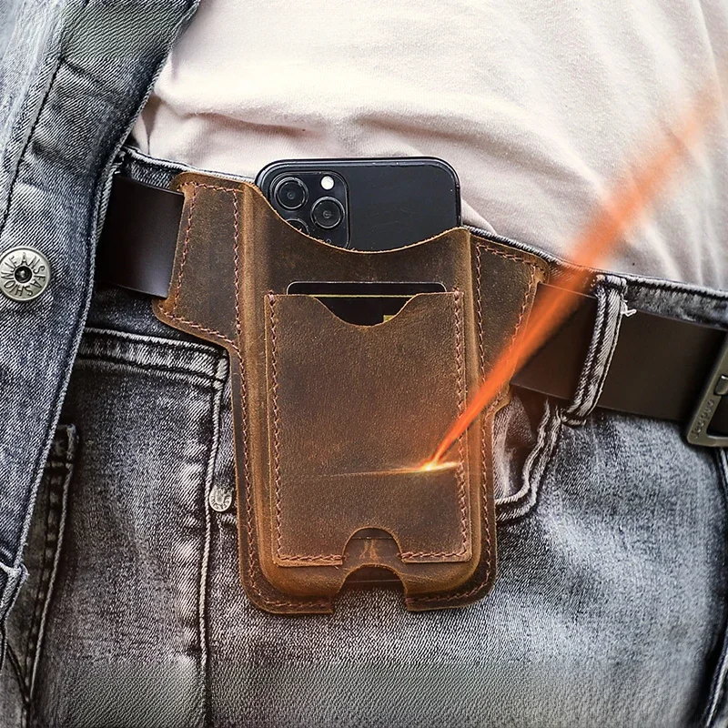 CONTACTS FAMILY 100% Nubuck Leather Phone Waist Case Bag Men Cellphone Loop Belt Pouch dla iPhone 16 15 14 Pro Max Mini — zdjęcie produktu 7