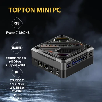Minipc 컴퓨터 C타입 USB4.0 썬더볼트 4 지지대 eGPU 8K 디스플레이, 고성능 미니 데스크탑, R7 7840HS, 8C, 16T, 최대 5.1Ghz