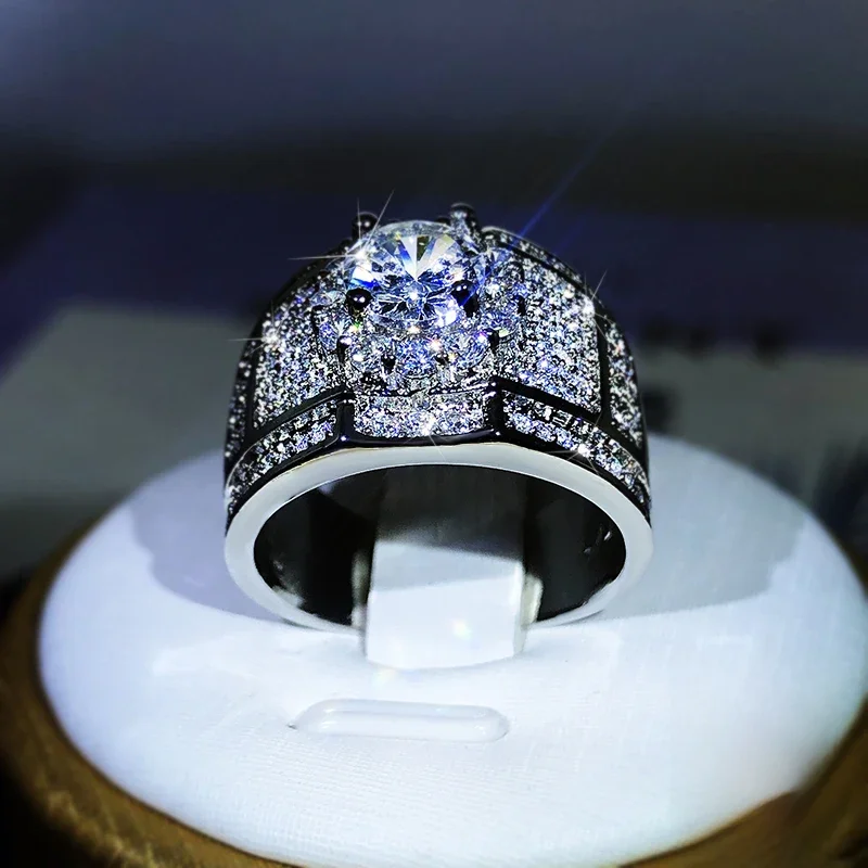 925 Sterling Silver Hot Luxury AAA White Zircon Pierścionki zaręczynowe dla kobiet Mężczyźni Modna biżuteria damska Biżuteria męska Urodziny Przyjęcie weselne — zdjęcie 2