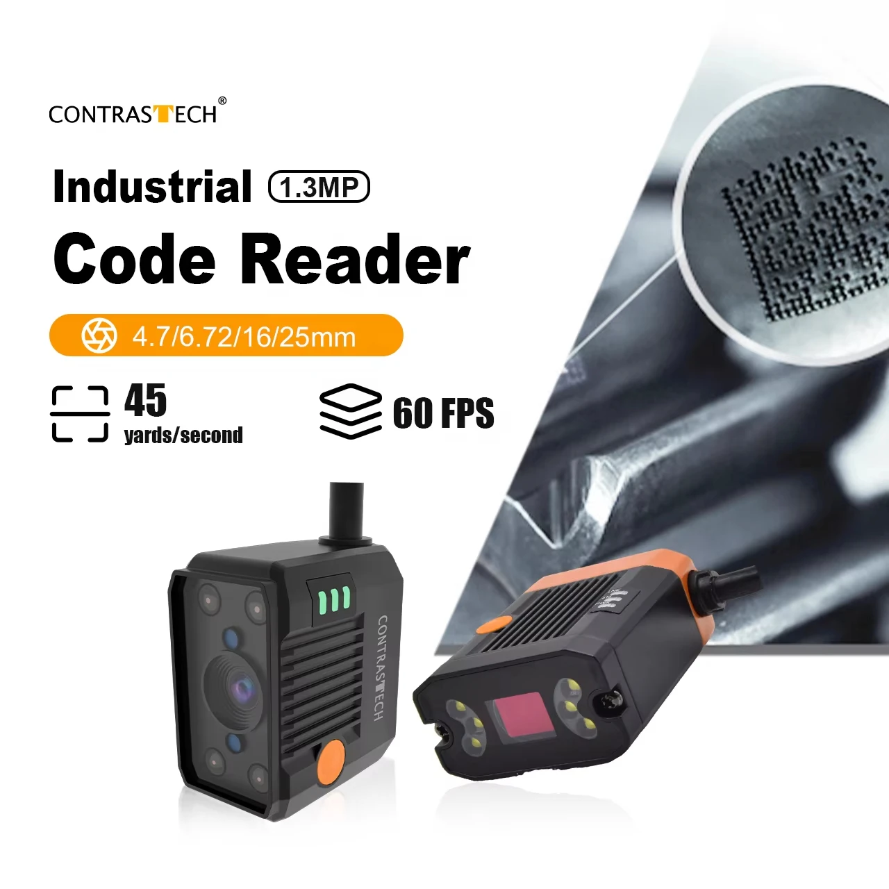 704×540 60FPS Industrial Barcode Scanner 1D 2D DPM Code Reader USB2.0 Ethernet OCR QR Code Scanner for Automation CONTRASTECH