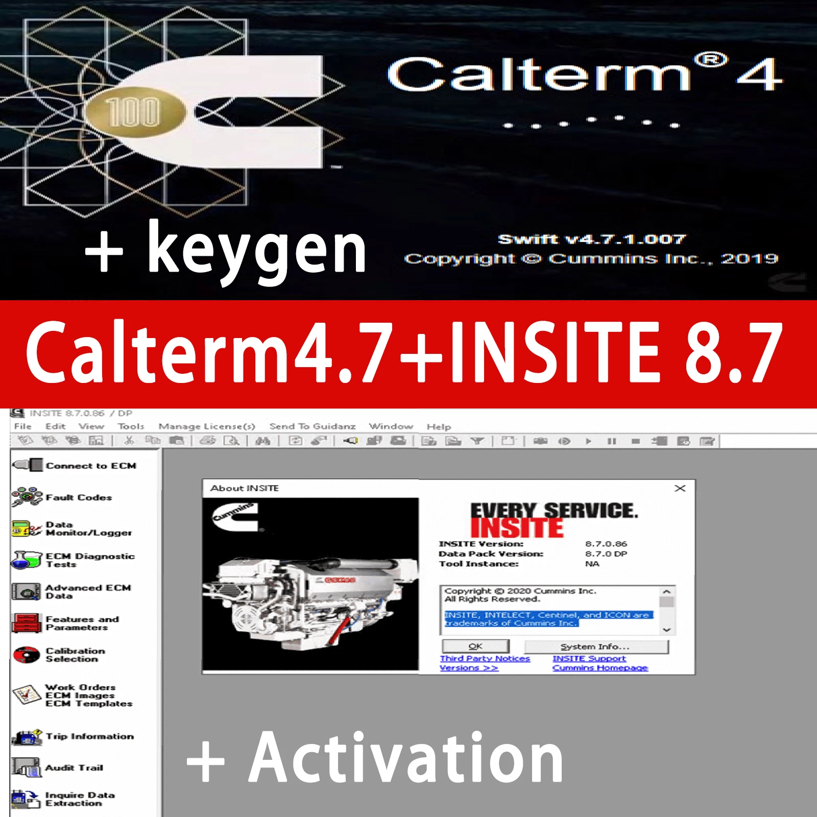 Calterm 4.7.1 +  Insite 8.7 Engineering Level MetaFiles for Heavy Duty Diagnostic Tool Scanner Interface CAN Flasher Remapper