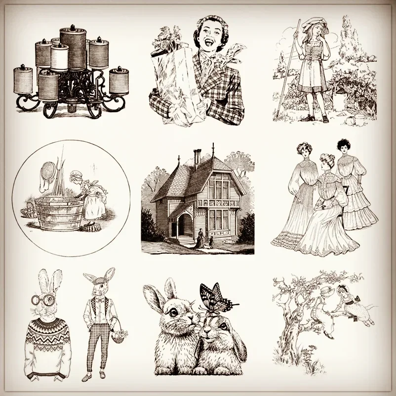 Nowe stempelki retro na Wielkanoc 10x10 z 2025 roku, stempelki dla dziewczynek, stempelki do wiązania, króliczek, kobieta, kartki, rękodzieło, bez metalowych wykrojników, scrapbooking — zdjęcie 2