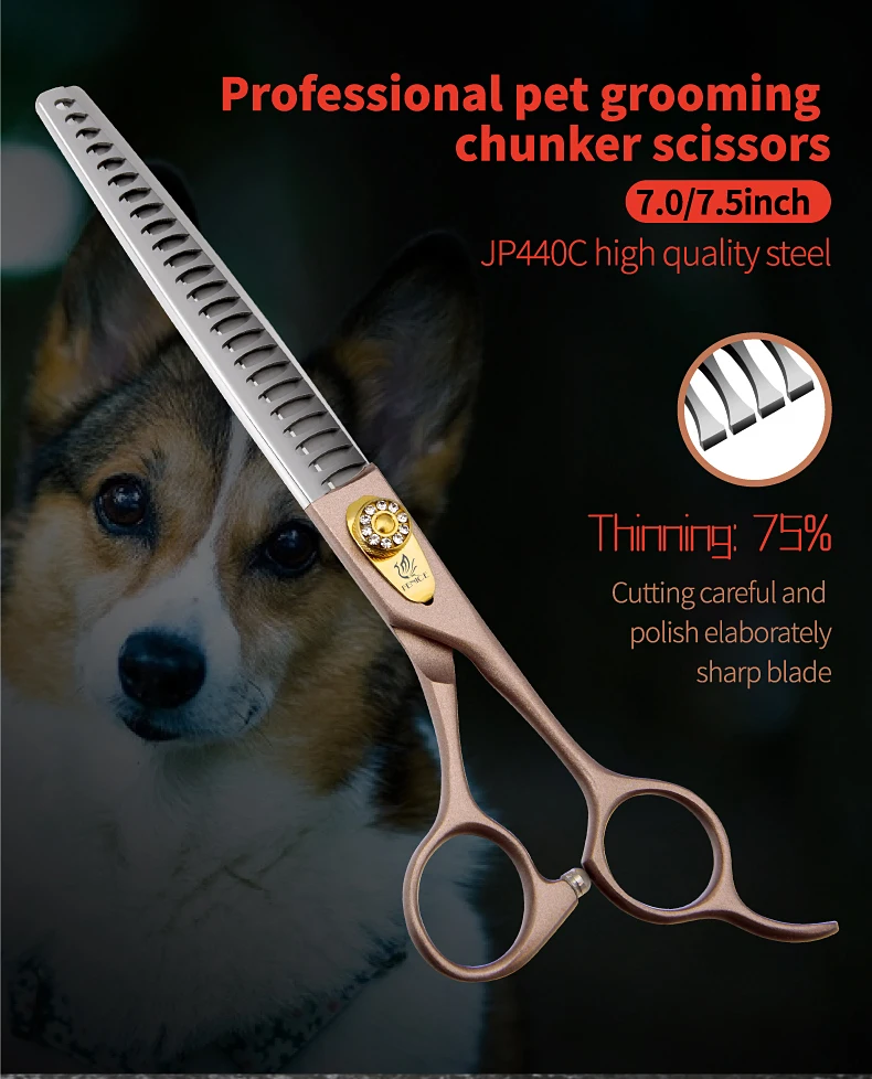 Fenice 7/7,5/8 Zoll JP440C Stahl Professionelle Hundepflege-Effilierschere für Hunde Haarschere ножницы Tijeras – Detail 1