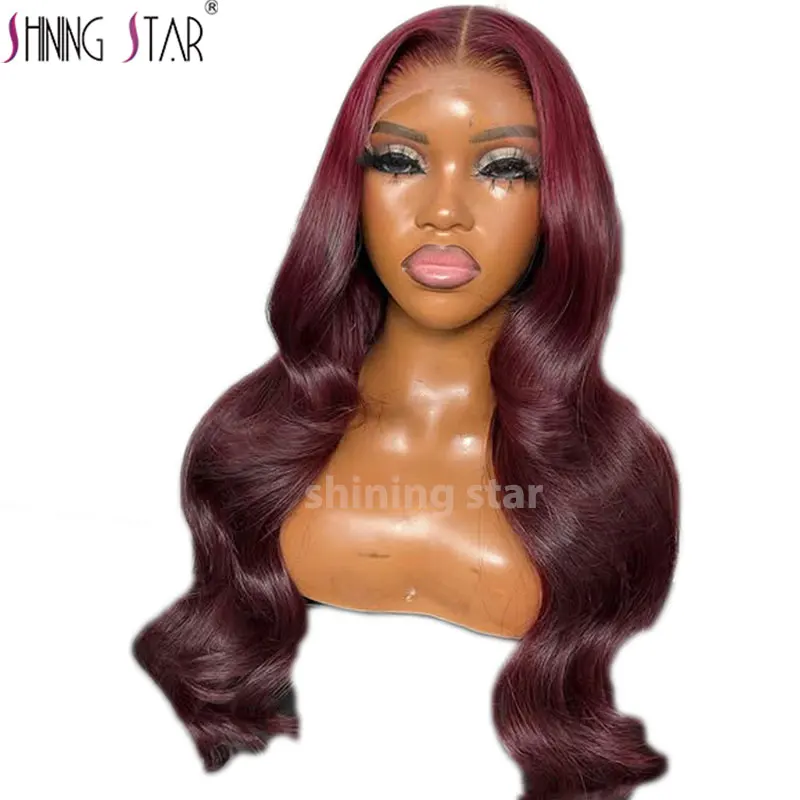 

Dark Burgundy 30 34 Inch Body Wave 13X6 Lace Front Wig 99J Red Colored 13X4 Hd Transparent Curly Lace Frontal Human Hair Wigs