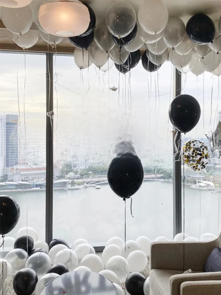 31 szt. 16-calowe srebrne balony z literami wszystkiego najlepszego z okazji urodzin i czarno-srebrne białe balony lateksowe zestaw, balony z okazji urodzin — zdjęcie 2