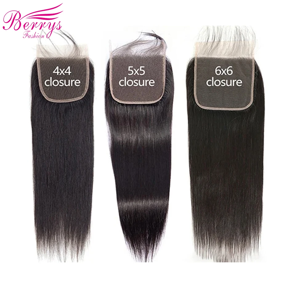 شعر برازيلي طبيعي دانتيل إغلاق أمامي ، شعر مستقيم ، 6x6 ، 4x4 ، 5x5 ، للنساء