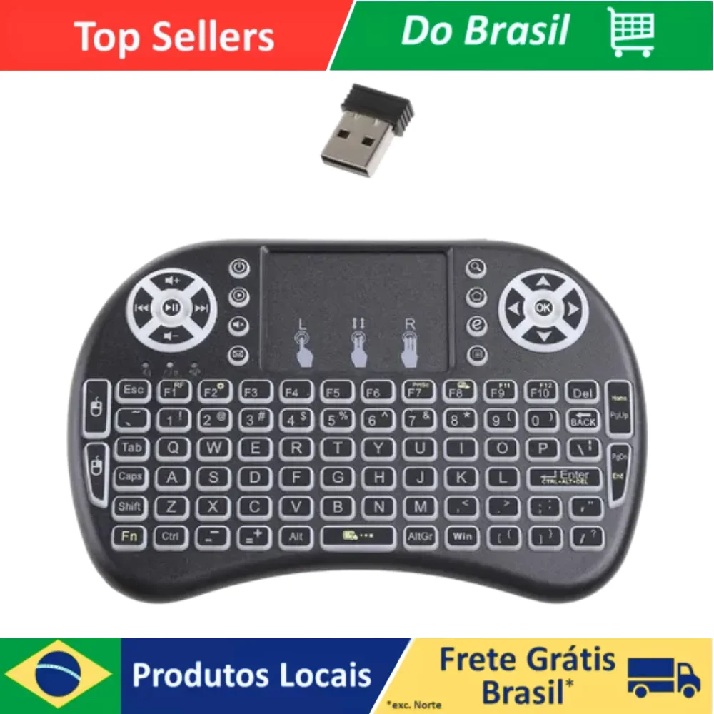 Mini Teclado Controle Usb Touchpad Smart Tv Tv Box Pc Ps3- Iluminado