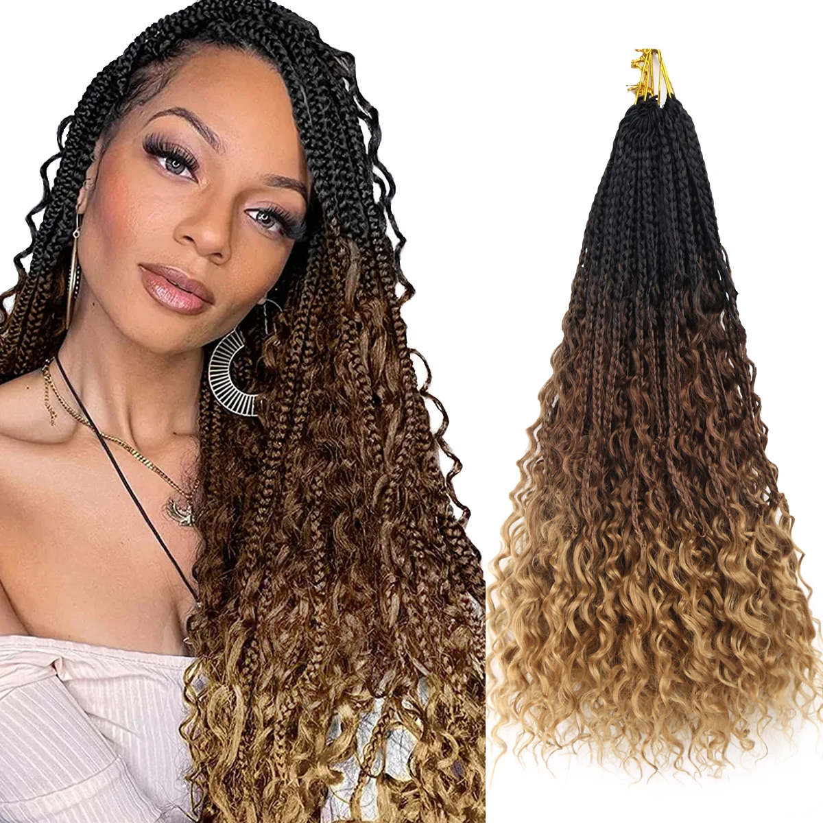 

Amir New Fashion French Curl Box Braids Synthetic Crochet Hair Extension With Curly Wavy Ends Pre Stretched Bouncy Hair