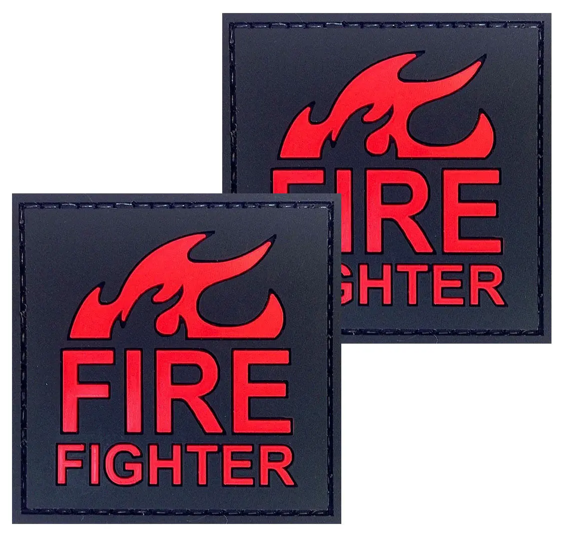 

Custom Logo Rubber PVC Patch Fire Fighter on Fire Patch 3D Tactical Badge Hook Loop