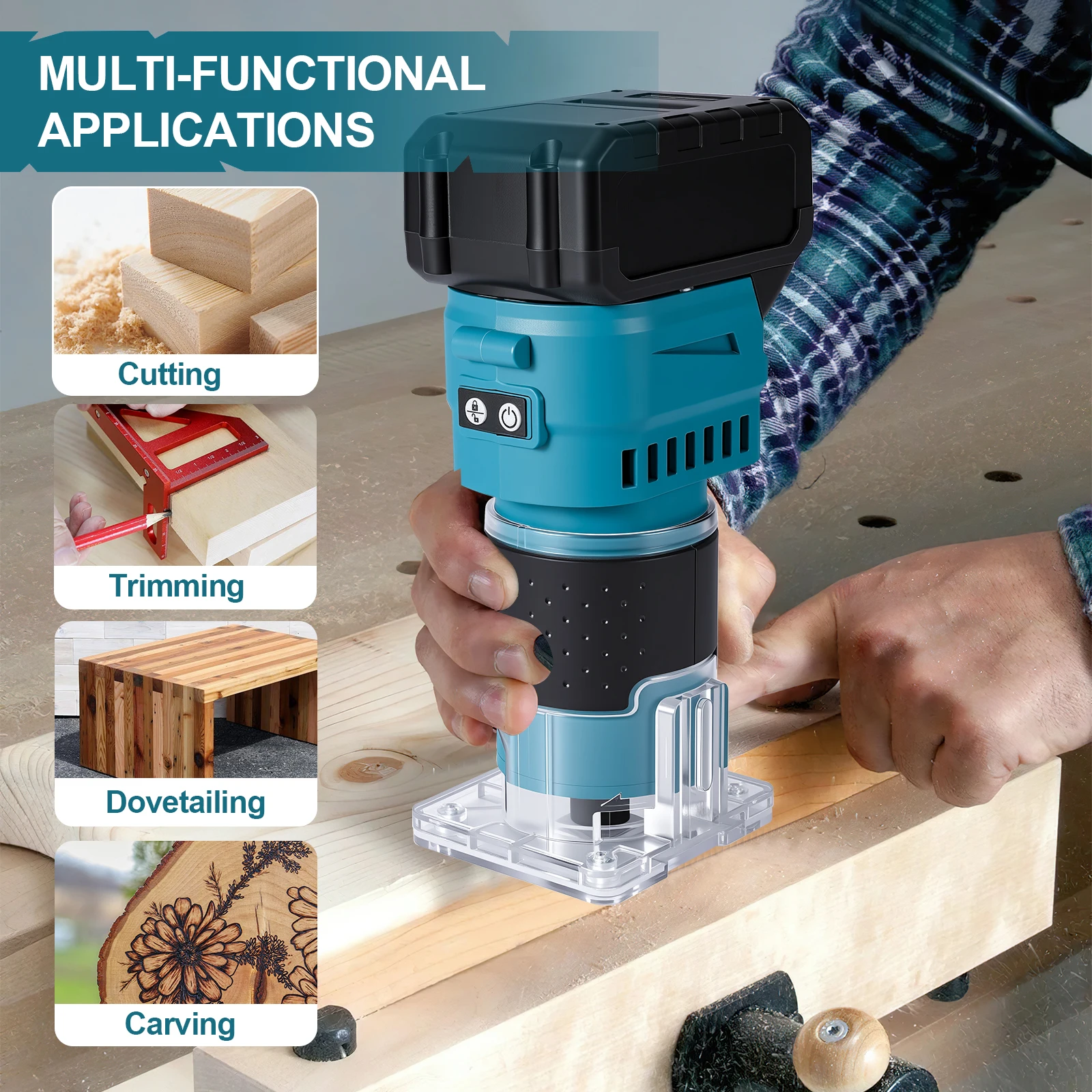 Bürstenloser 6-Gang-Holzfräser, Kabelloses Fräs-, Gravur- und Schlitzgerät, Holzbearbeitungs-Trimmfräsmaschine für Makita-Akkus – Detail 7