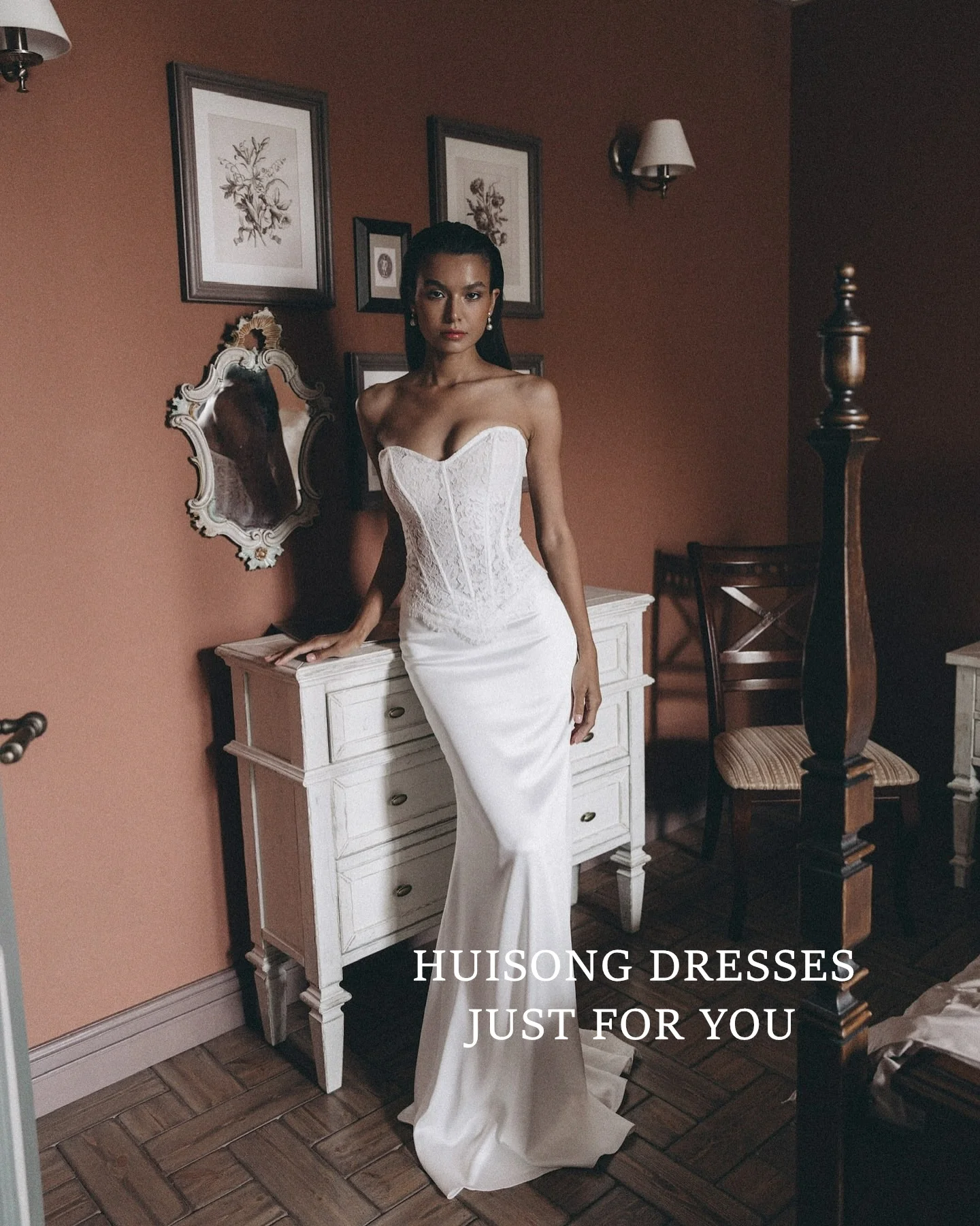 

HUISONG Customized suknia ślubna Satin Mermaid Wedding Dresses Lace Appliques Sweetheart Sleeveless Bridal Gown