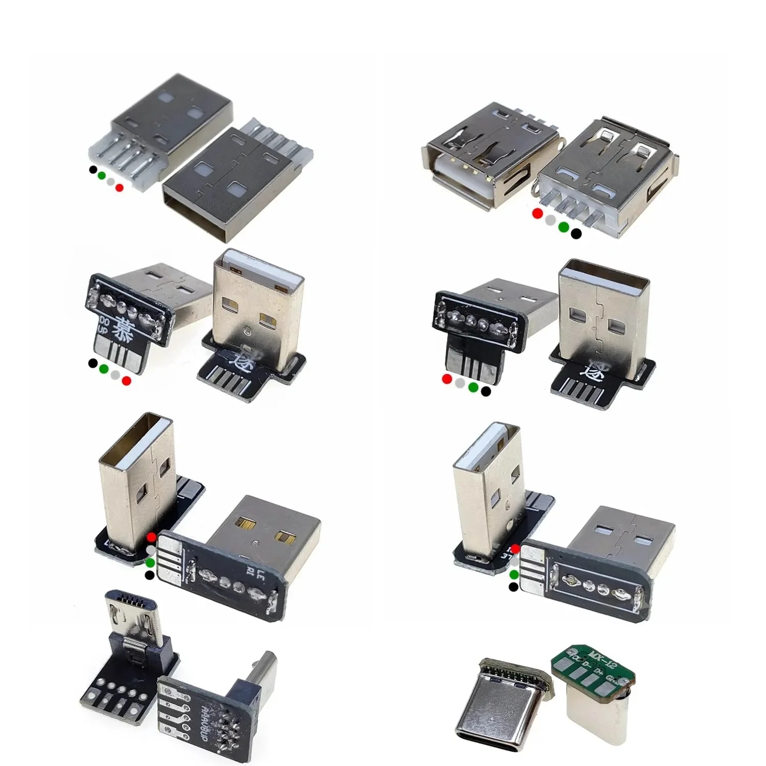 USB 2.0 plug up, vers le bas, gauche, droite, bricolage personnalisé coude en forme de L 90 degrés Android type-c Mini alimentation de données nécessite du soudage