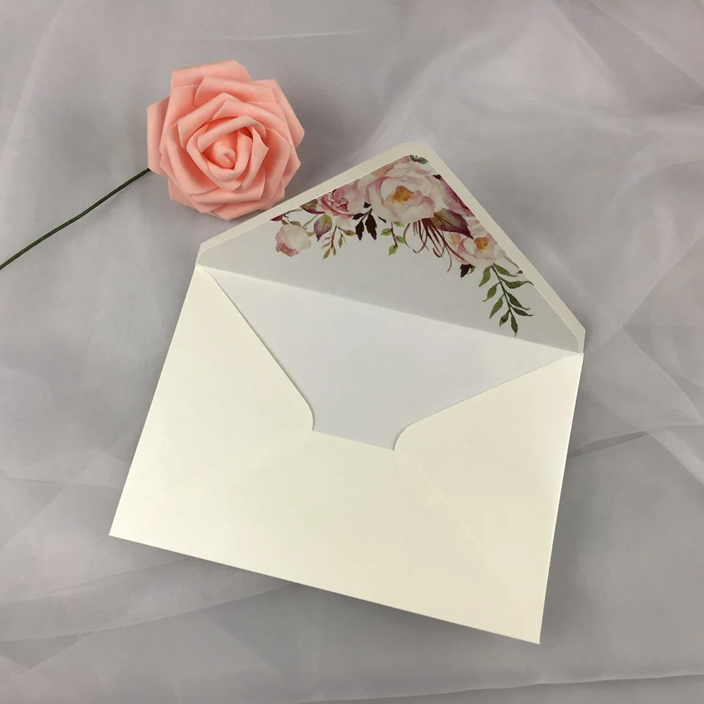 25x Shimmer Pearlescent Pink Burgundy Ivory Pearl Paper Lined Flower Invitation Gift Envelope For Wedding Mariage Birthday Party