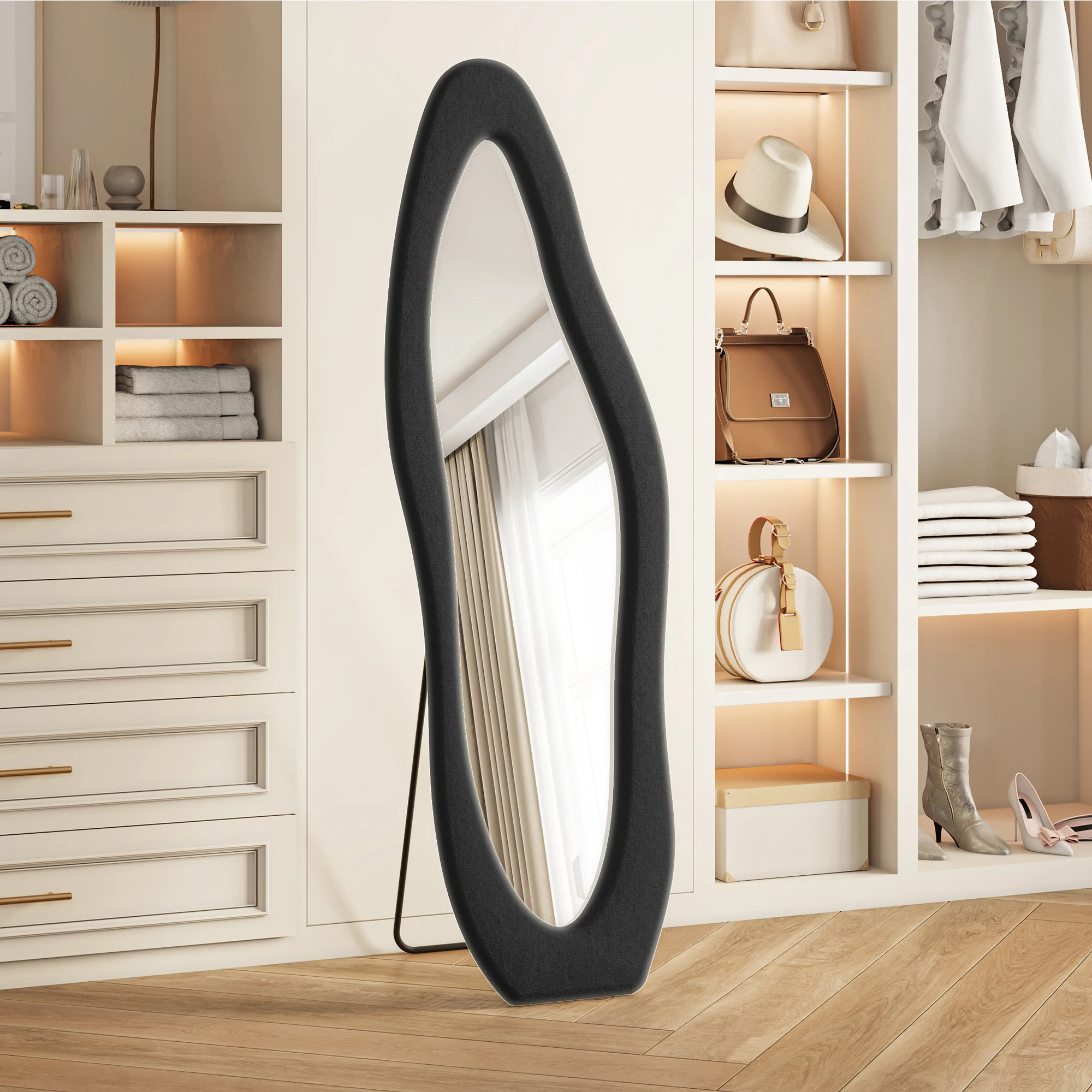 Superaly, specchio a figura intera di forma irregolare, 160 × 50 cm, specchio da terra per l’uso in bagno, specchio per il trucco, specchio da prova ad alta definizione e resistente agli urti,