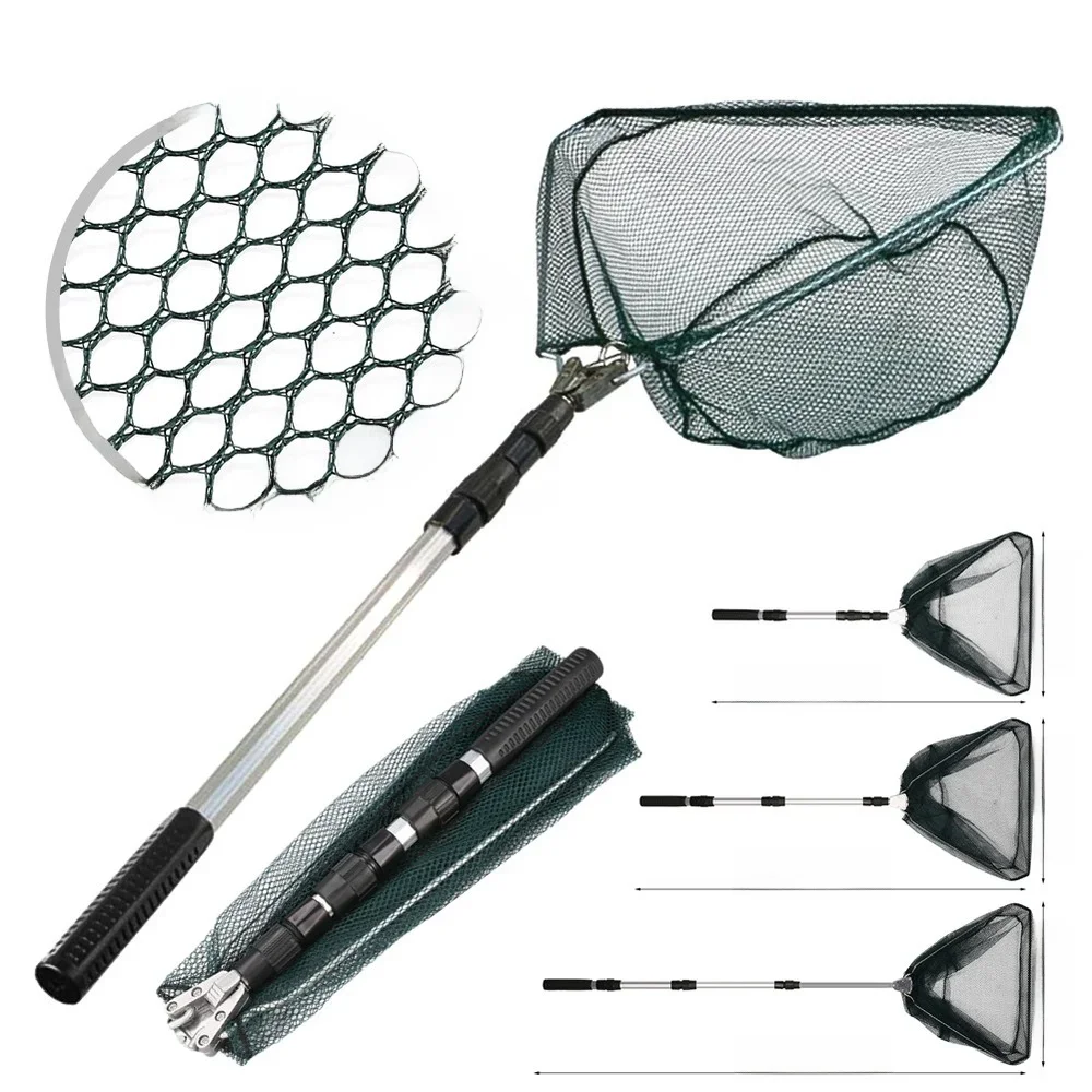 Filet d'atterrissage de pêche en alliage d'aluminium, télescopique Durable, extension jusqu'à 190cm/130cm/55cm, maille pliante, libération sûre pour la capture du poisson