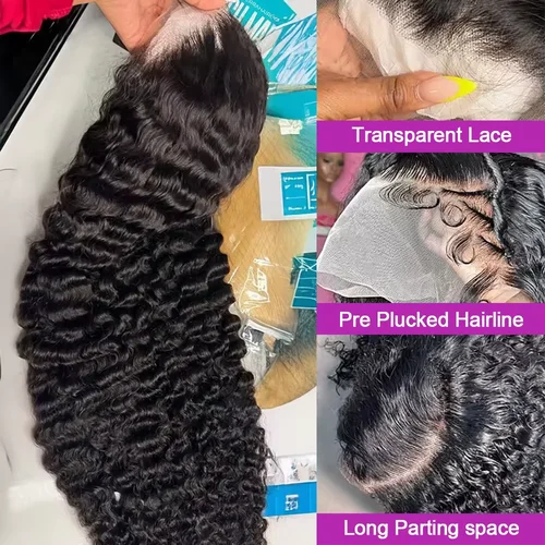 Imagen 2 del producto Peluca Frontal de onda profunda pelucas de encaje HD 300% densidad 13x4 13x6 peluca de cabello humano rizado con onda de agua 30 36 pulgadas peluca con malla Frontal cabello humano
