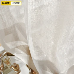 Blingbling French Light Luxury Dreamy Shiny Gauze Curtains for Living Room Balcony Partition White Sheer Curtains Customize