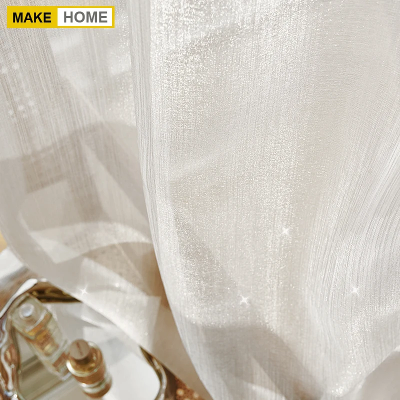 Blingbling French Light Luxury Dreamy Shiny Gauze Curtains for Living Room Balcony Partition White Sheer Curtains Customize