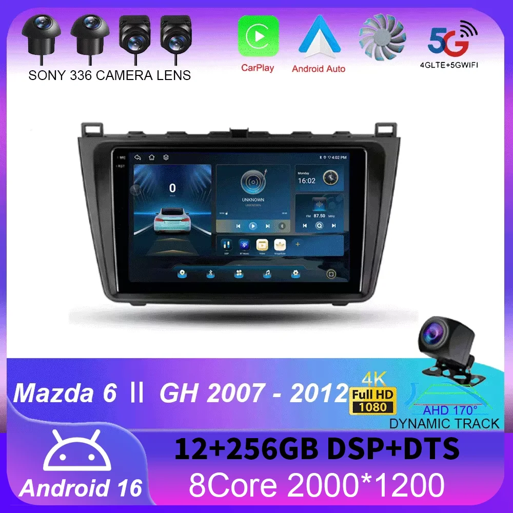 

For Mazda 6 Ⅱ GH 2007 - 2012 Carplay Auto 4G+WIFI GPS Car Radio Navigation Multimedia Video Player Stereo BT Android 16