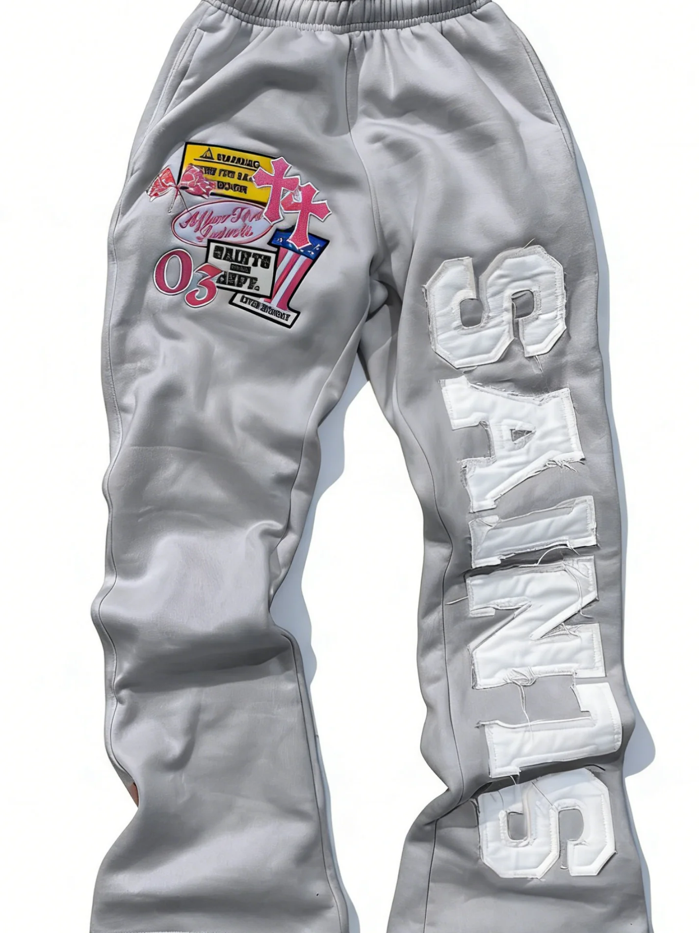 

Men's casual oversized sports pants, loose straight-leg pants, vintage-style embroidered sports pants