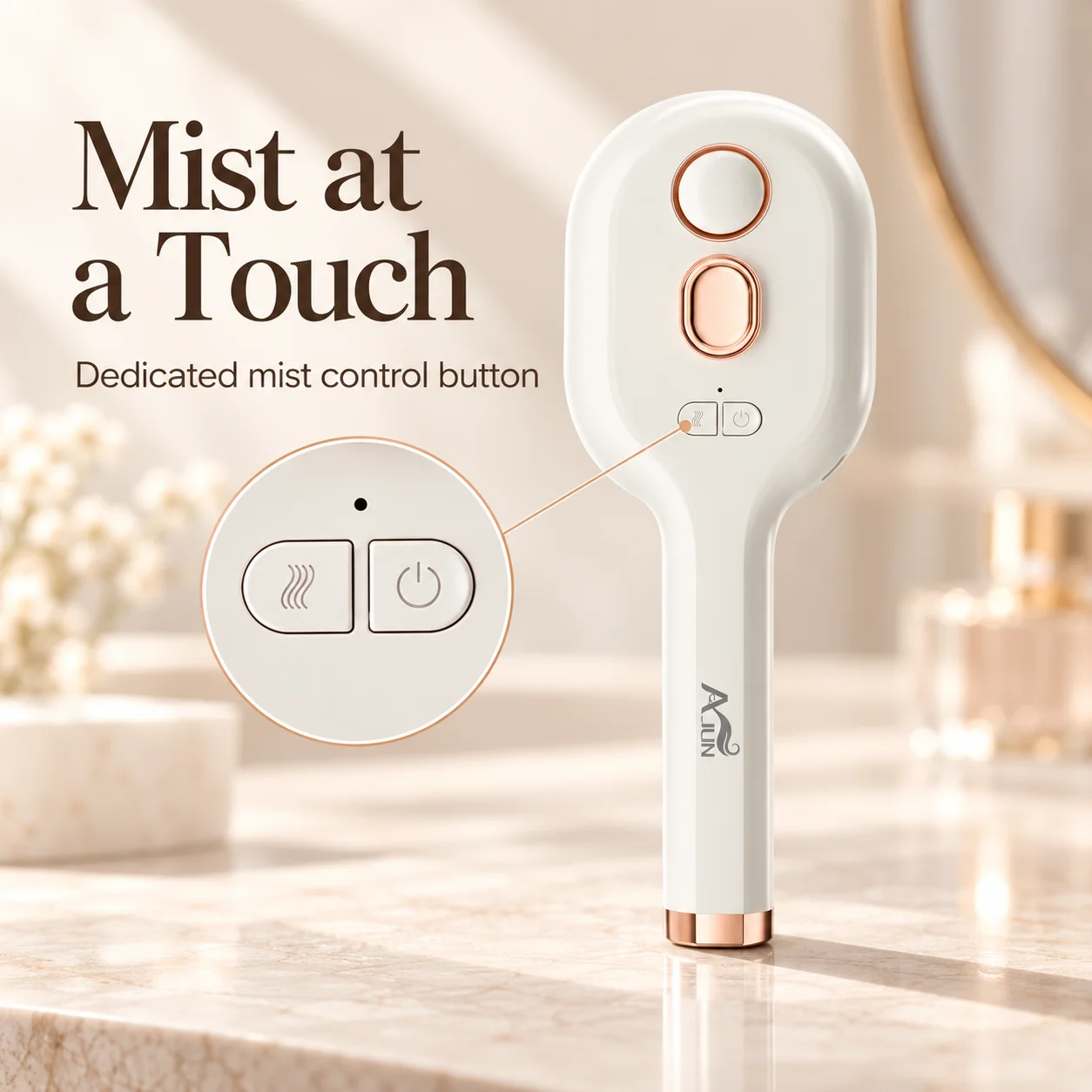2-in-1 Mist Hair Brush with Refillable Hair Oil Tank, One-Press Hair Release, Easy Button Controls