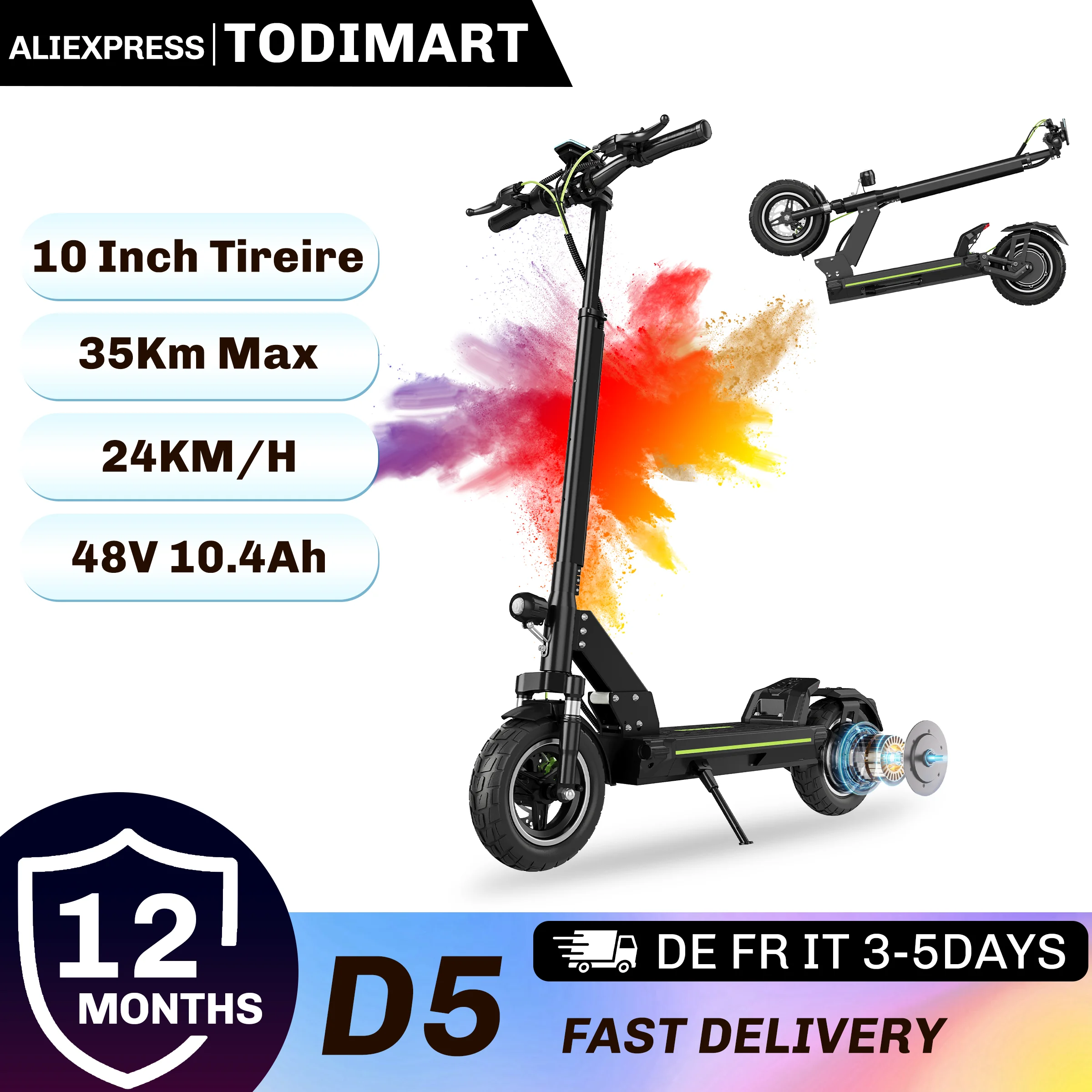 Trottinette Électrique TODIMART 48V 18.2Ah Moteur 250W Double Suspension Pneu 10 Pouces Autonomie 60km Pliable Trottinette Adulte avec App Bluetooth Livraison 3-5 Jours