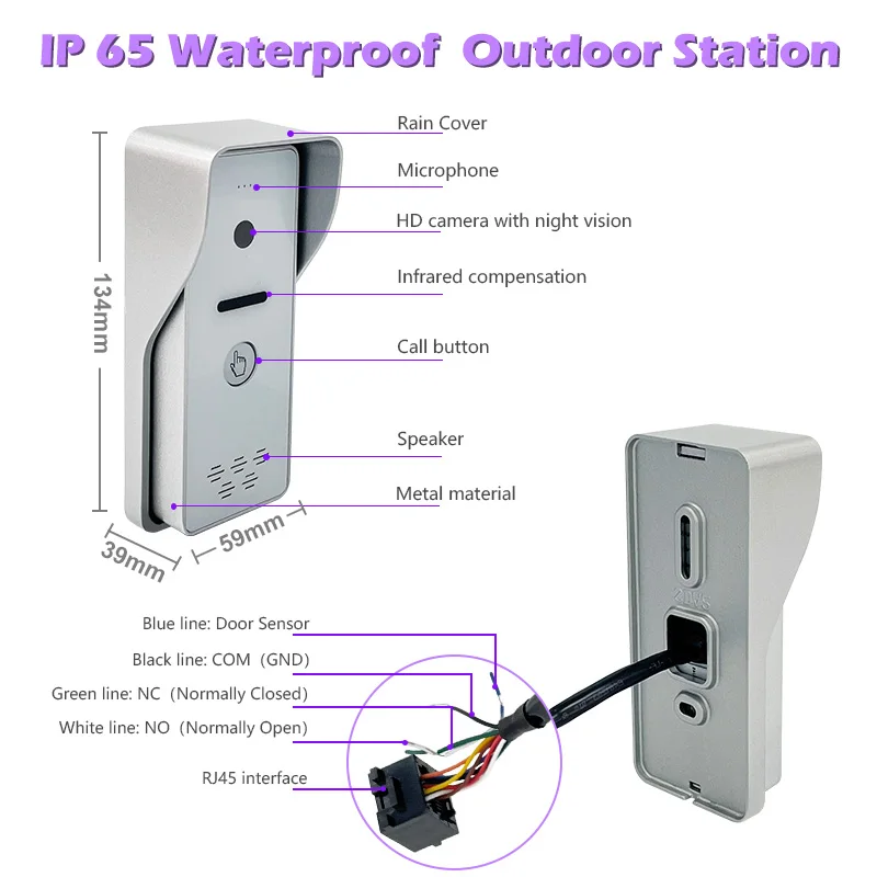 Interphone intelligent étanche pour la sécurité des pièces intérieures, interphone extérieur, fil de construction, qualité supérieure, 7 pouces