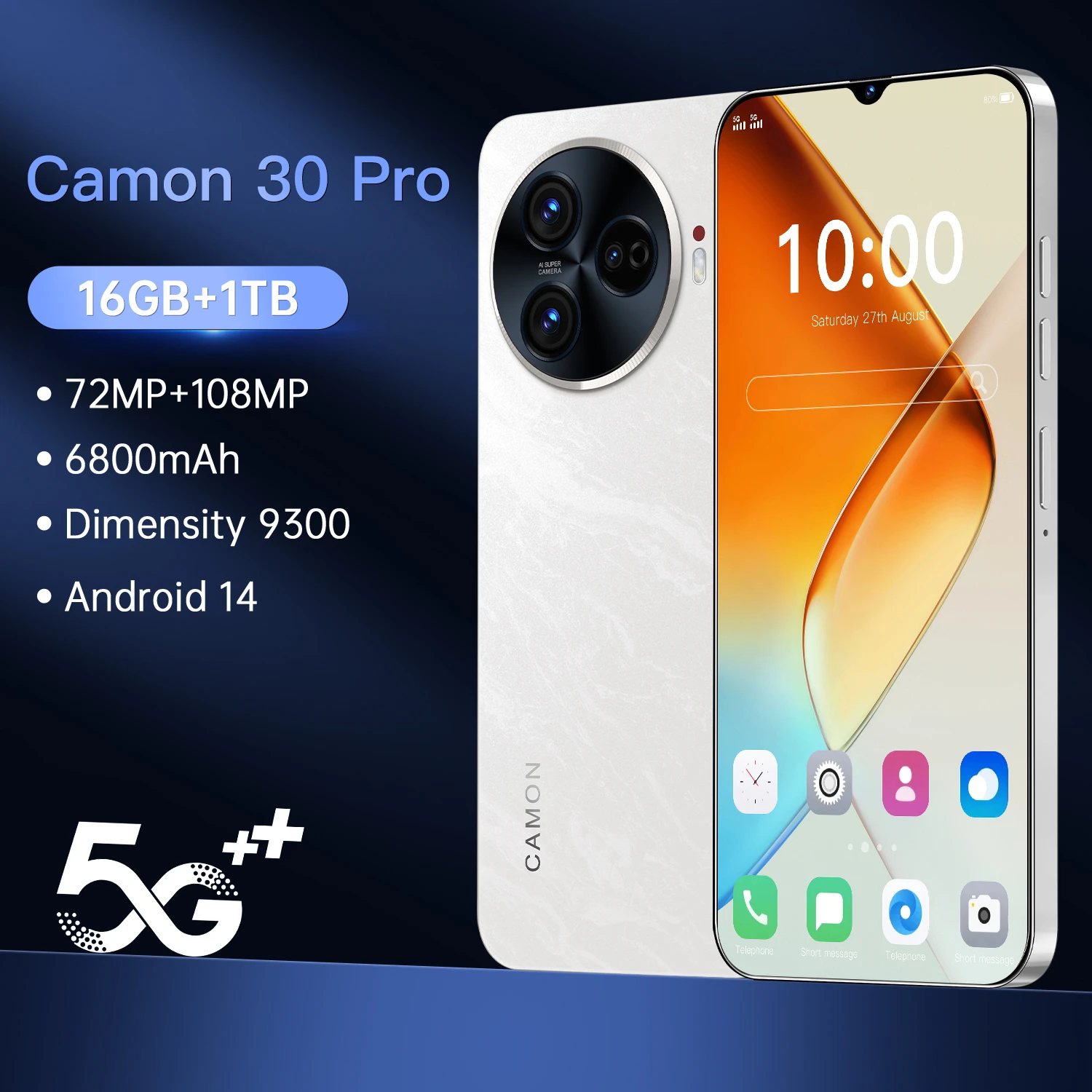 

Мобильные телефоны Глобальная версия Смартфон Camon 30 Pro 5G 6,8 HD Экран 16G + 1T Android14.0 Разблокированные мобильные телефоны с лицом Камера 108 МП