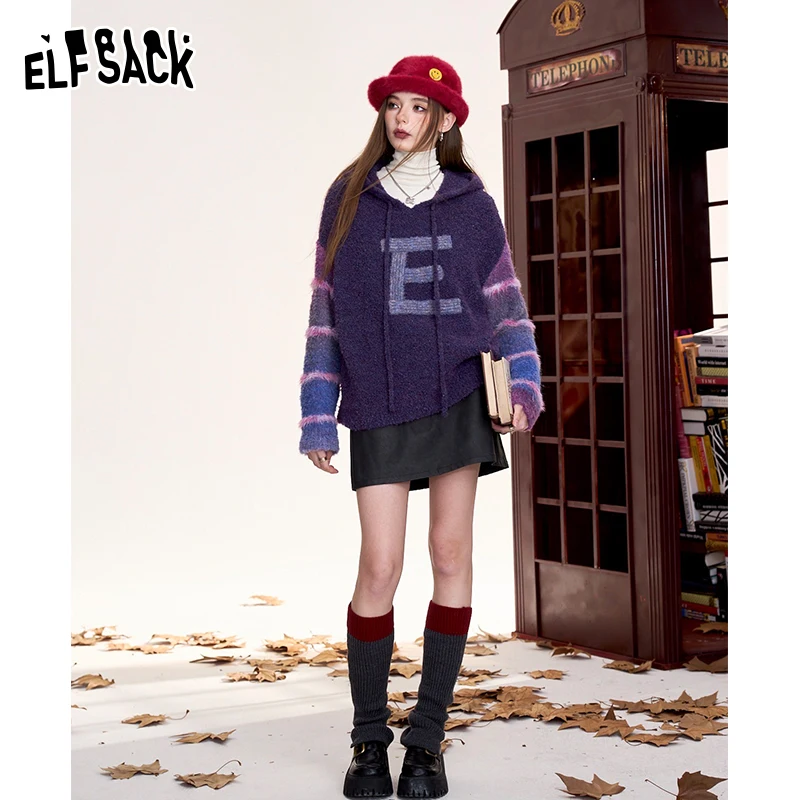 ELFSACK 2024 Winter New Arrivals Women's letter hooded sweater, soft, loose, casual