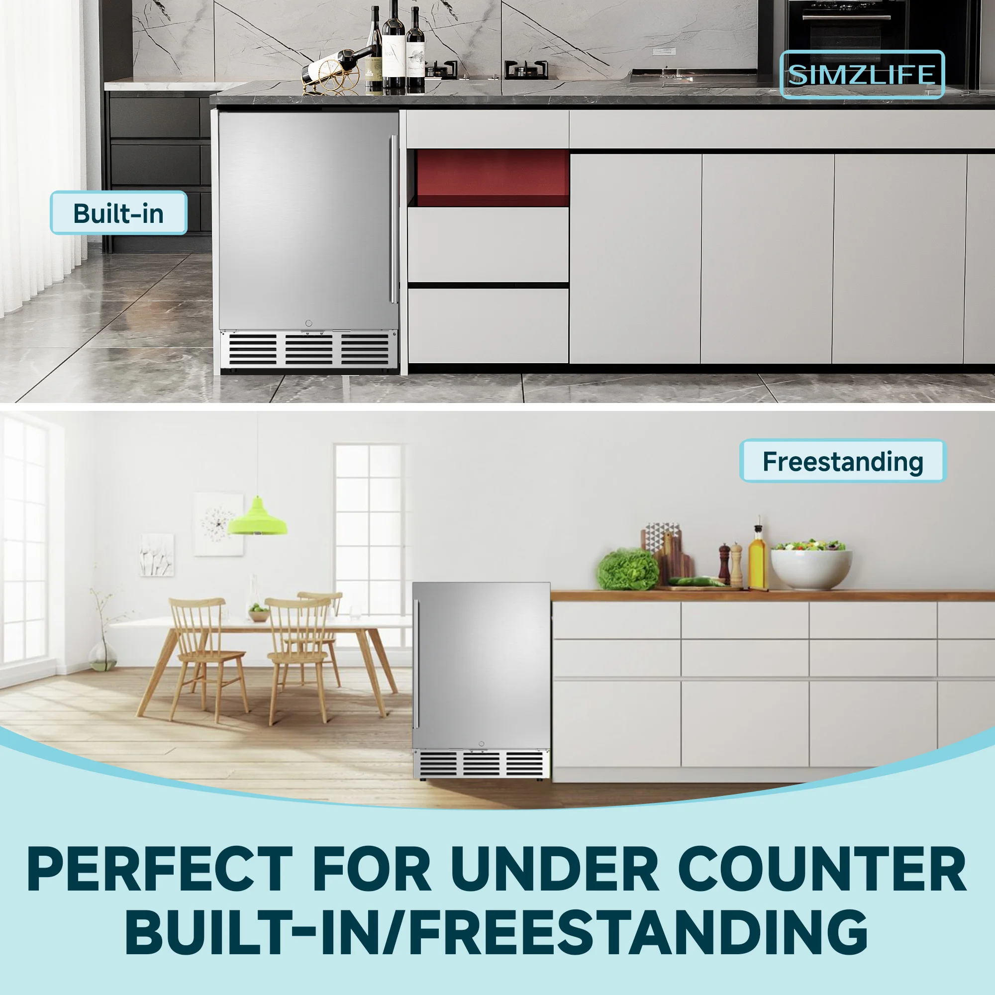 ثلاجة مشروبات مدمجة مقاس 15/22.6 بوصة من Simzlife، منطقة واحدة 130/180 علب، خزانة نبيذ، تحكم في درجة الحرارة LED، فضي