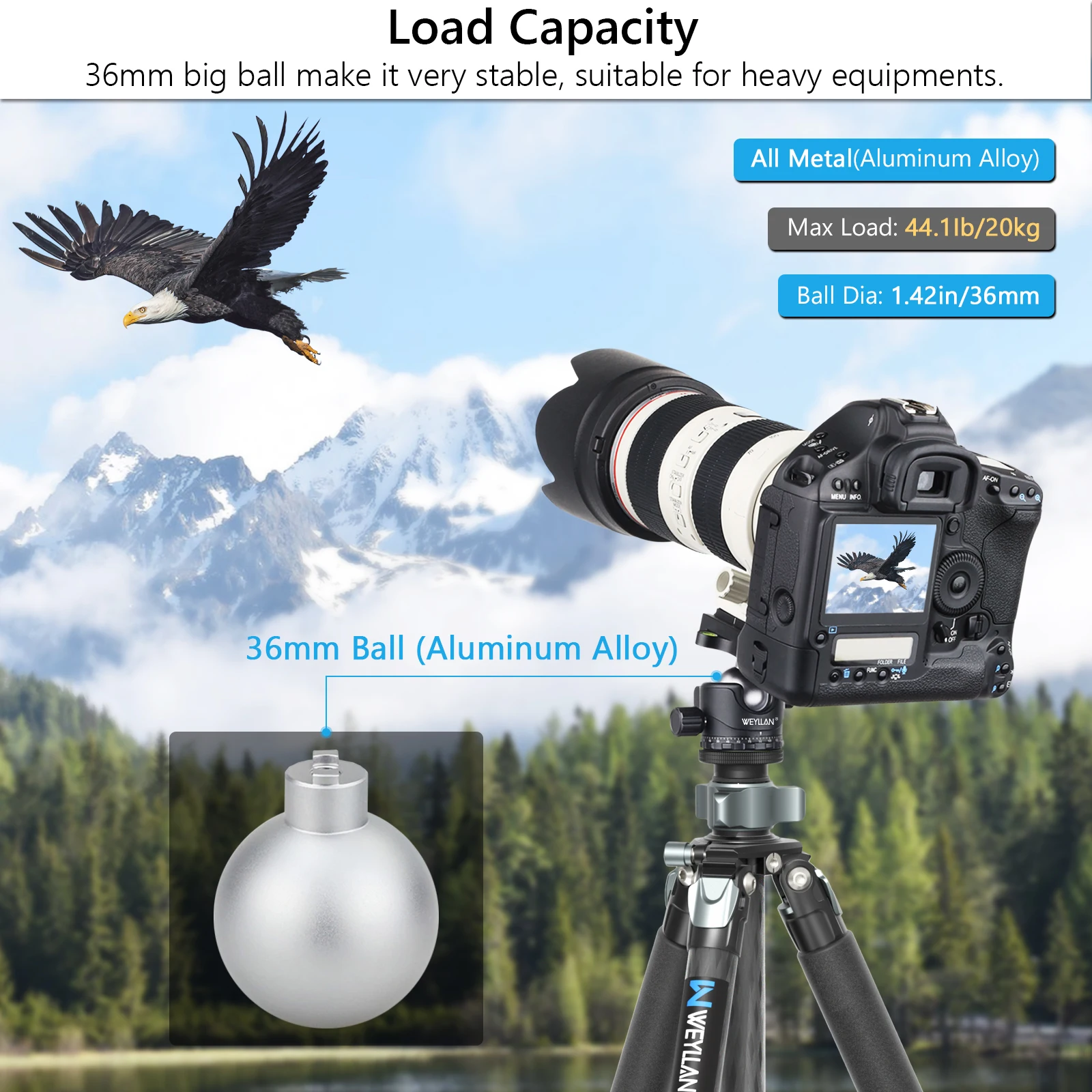 Tripod Head Camera Professional Low Profile Video Ball Head Mount 360 Panoramic Universal Ballhead for DSLR Tripod Monopod EB36S