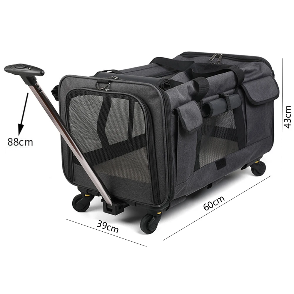 Trasportino pieghevole per animali domestici su ruote per cani e gatti con manico telescopico