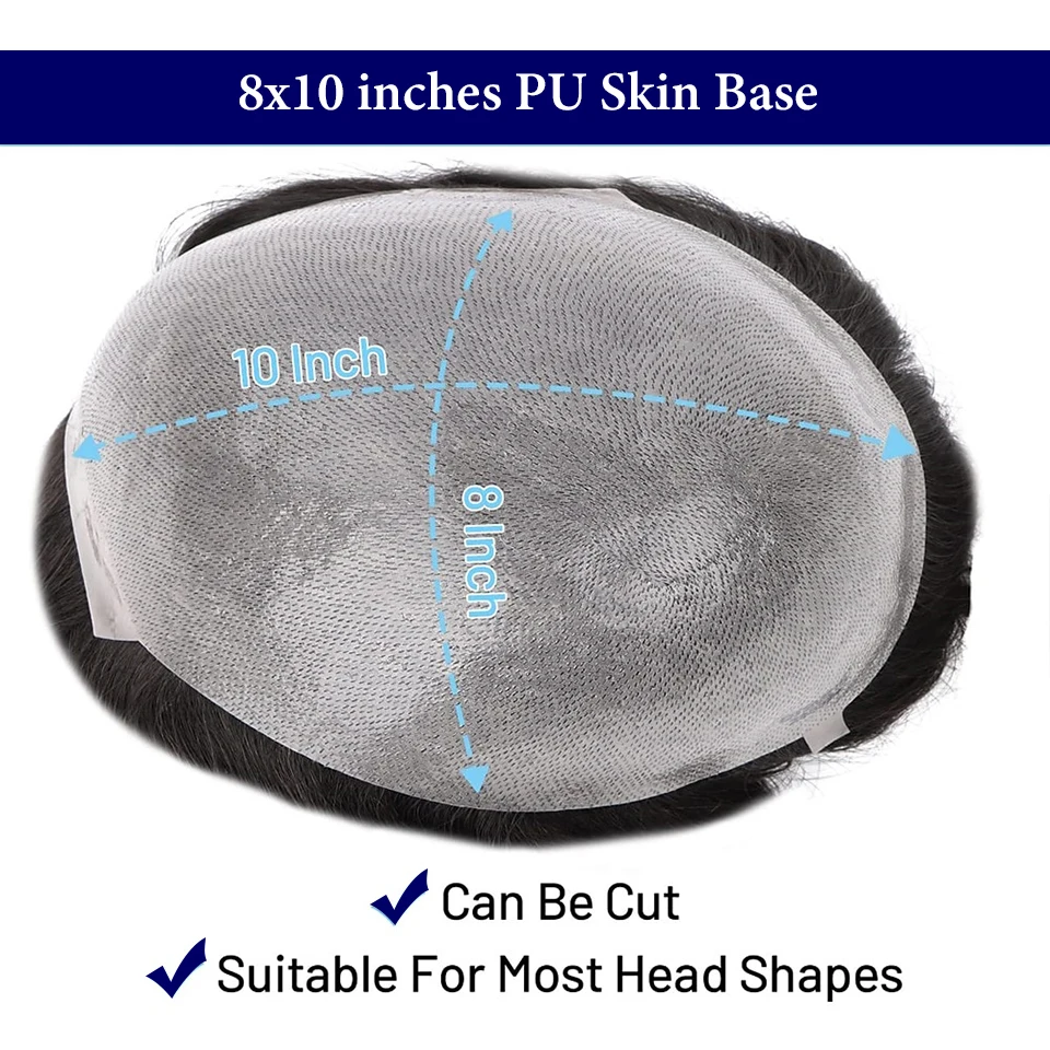 Dünne Haut 0,06-0,08mm V-schleife knoten Echthaar Toupet Für Männer Glattes Haar Ersatz System 8x10 prothese Haarteil Männer Perücken