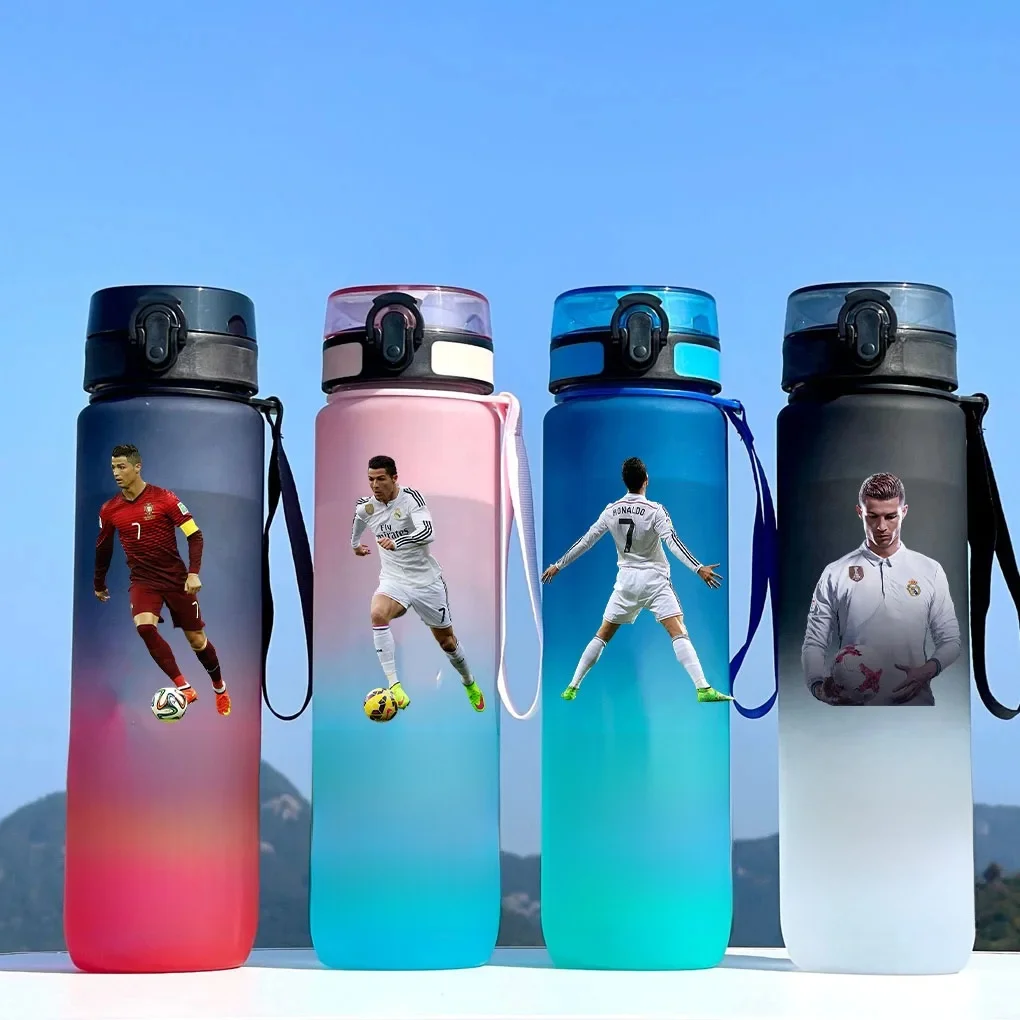 Cristiano Ronaldo Sportwasserflasche, auslaufsicher, bunter Plastikbecher, zum Trinken im Freien, für Reisen, tragbar, für Fitness, als Geschenk