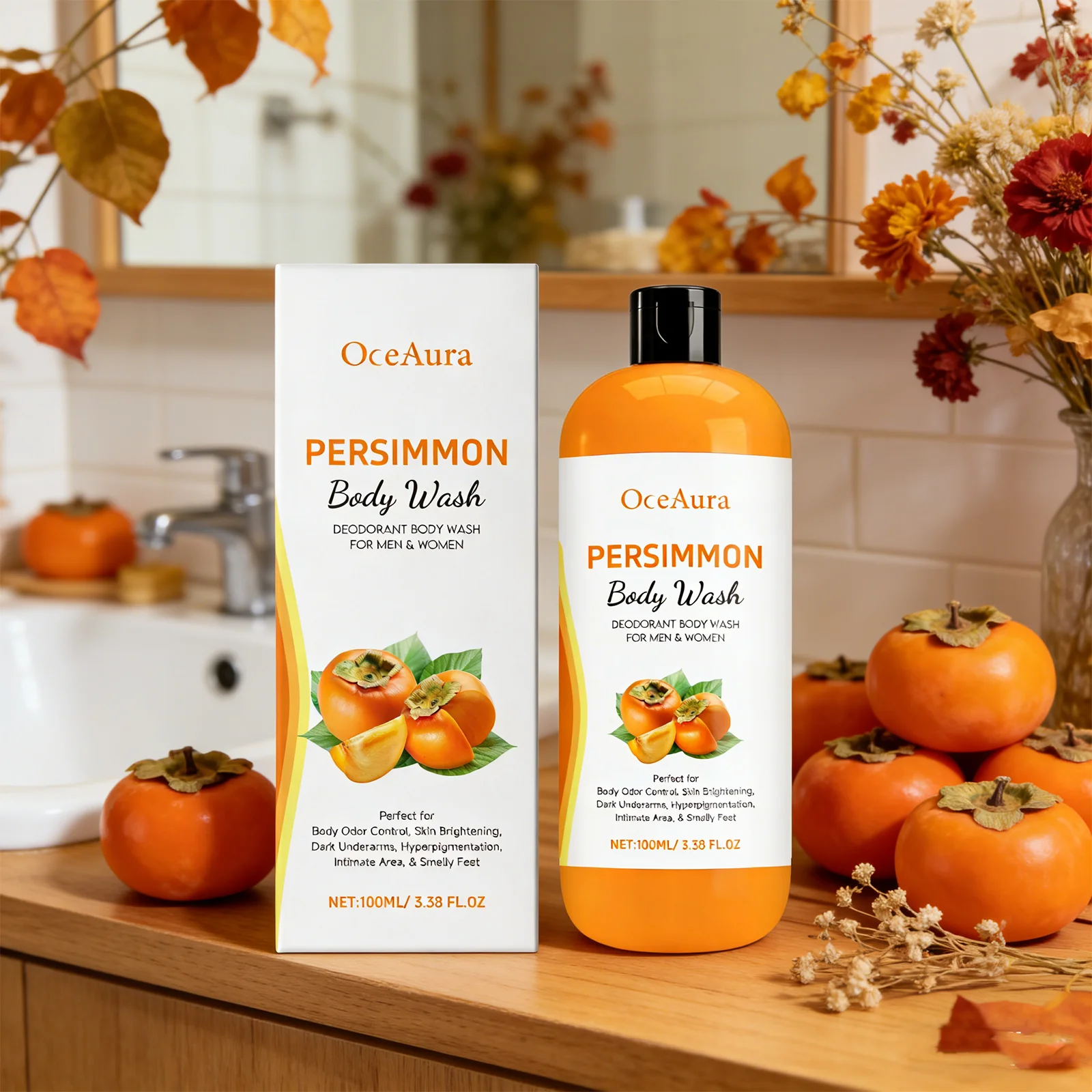 

OCEAURA 100 мл Гель для душа с ароматом хурмы, Нежное увлажнение, Индивидуальный аромат, Подходит для всех сезонов, Улучшенное ощущение кожи