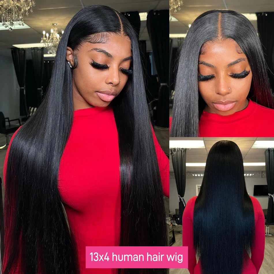 13x4 Transparent Lace Frontal Wig 40 Inch Straight Human Hair For Women 13x6 Brazilian Hd Lace Front Glueless Wigs Ready To Wear