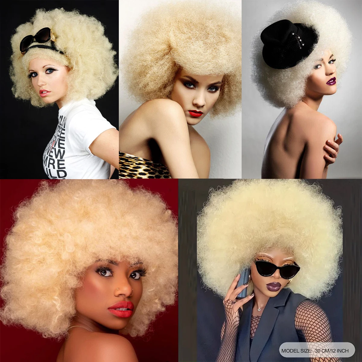 Afro Kinky Curly Wig With Bangs Short Fluffy Hair Wigs For Black Women Synthetic Beige Blonde Female Bob Wig Cosplay Fake Hair