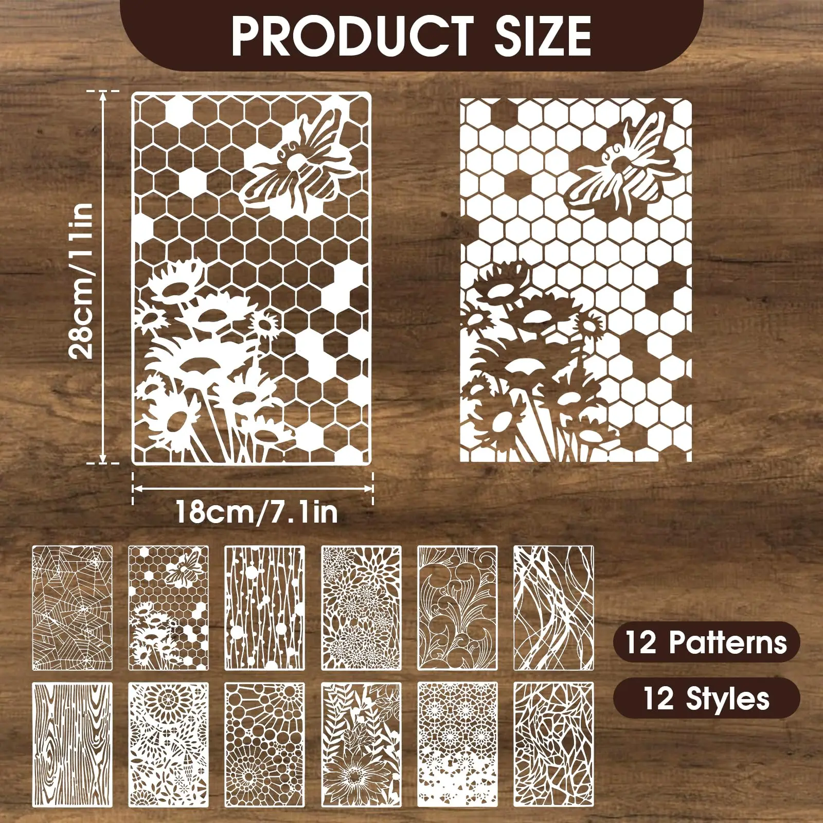 12PCS Christmas Painting Stencil 18×28cm DIY Decoration Template with Tree Reindeer Snowflake Patterns for Wall Fabric Paper