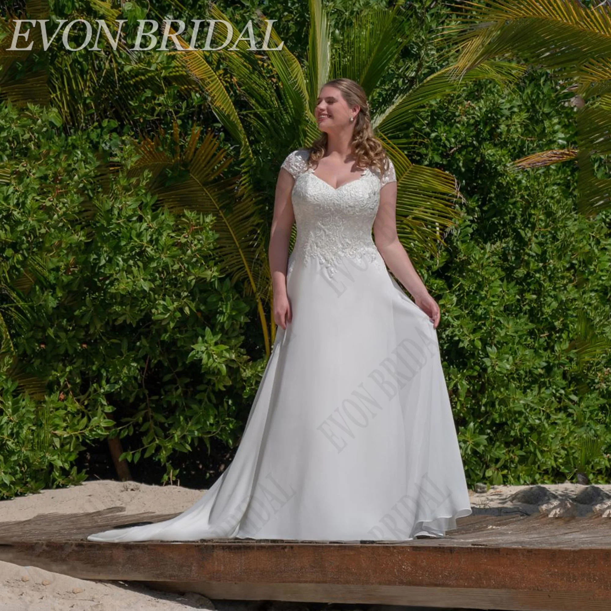 

EVON BRIDAL Temperament Cap Sleeve A-Line Wedding Dress Plus Size 2025 V-Neck Chiffon Bride Gown Vestidos Novias Boda Customizd
