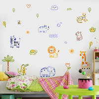 Cartoon Hand Drawn Line Animals Watercolor Wall Sticker Nursery Decor Children Room Baby Kids Room Bedroom Living Home Decor