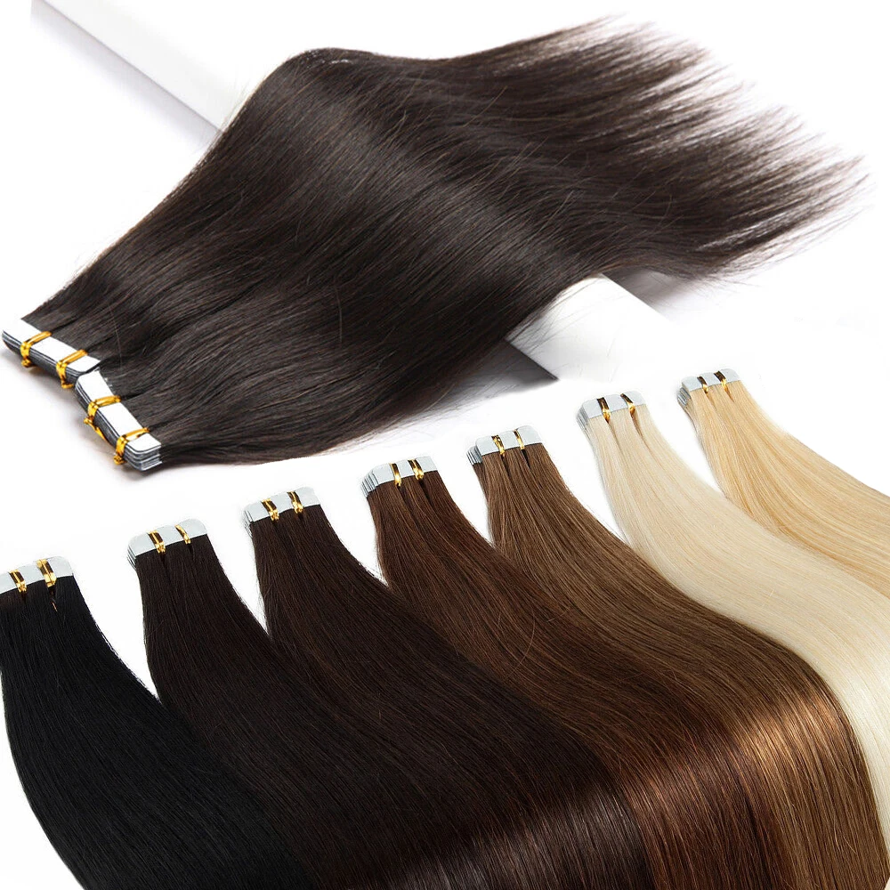 Straight Tape In Human Hair Extensions 16 To 26 Inches Natural Black Brazilian Hair Tape In Hair Extensions 20Pcs/50G For Women